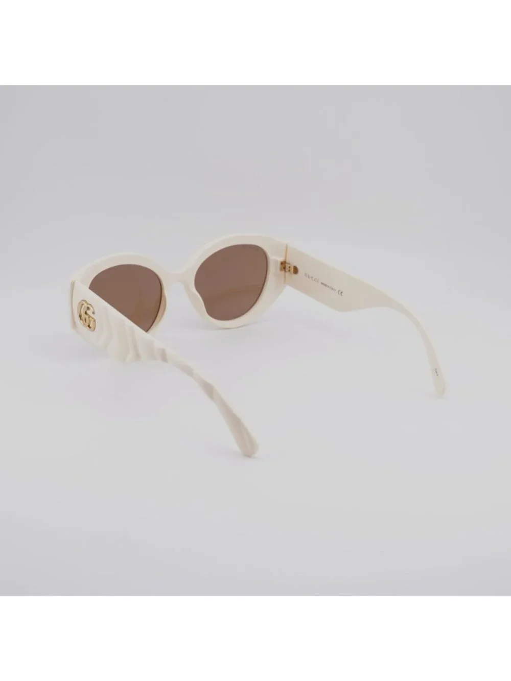 Gucci GG0809S 002 Sunglasses Ivory Cat Eye Frame, Brown Lenses
